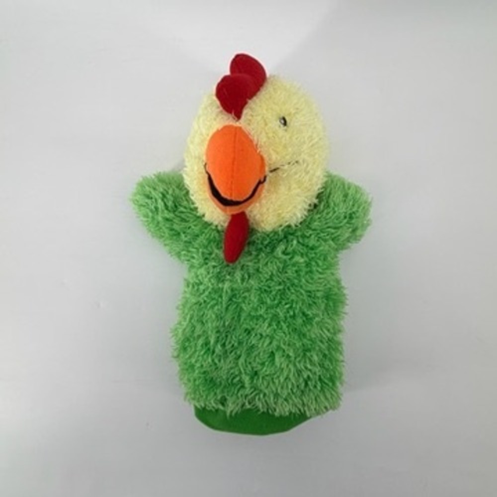 Primrose School Percy the Rooster Green Yellow Shaggy Plush Hand Puppet 12 inch